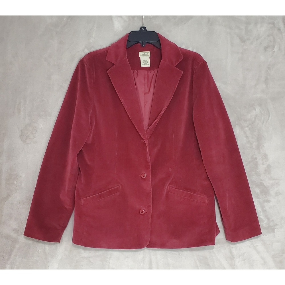 L.L.Bean Courduroy Blazer Womens 16 REG Burgandy Button Down Cotton Lined Jacket